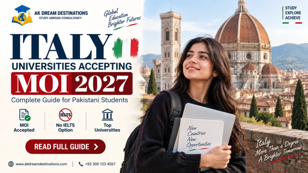Italy Universities Accepting MOI 2027 | No IELTS Guide for Pakistani Students